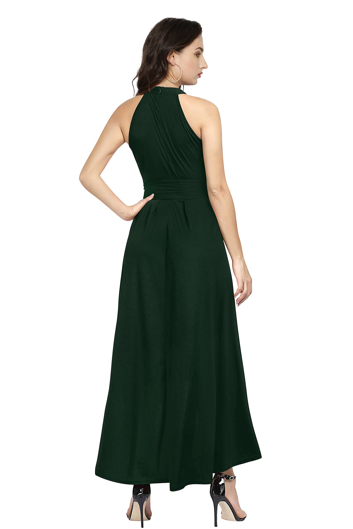 Western Wear Dress Polyster Green Solid Deltin S29 Green