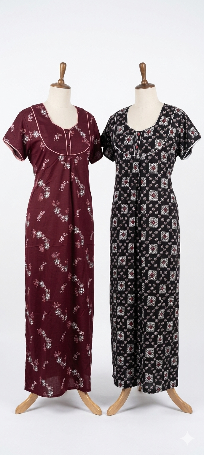 Printed Cotton Nightdress (Pack of 2)