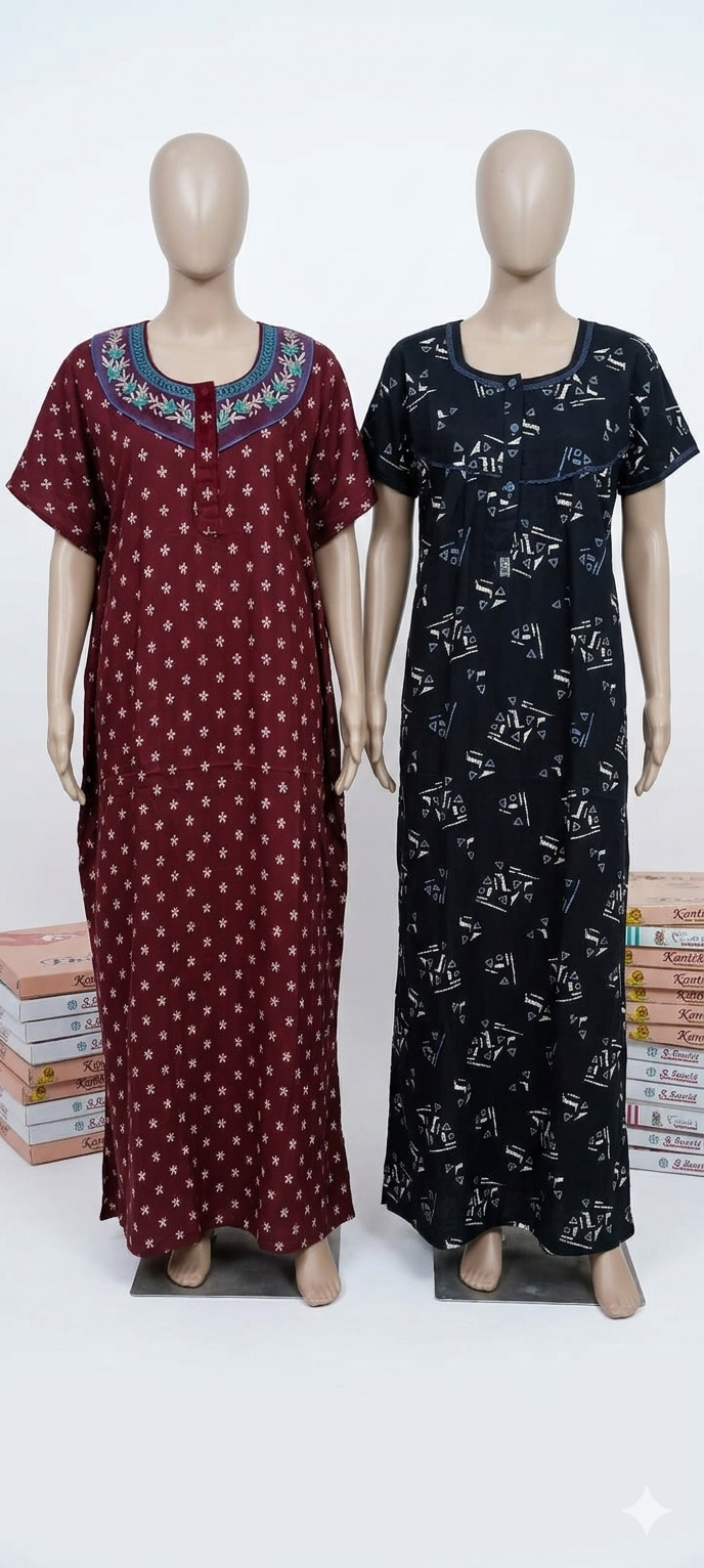 Printed Cotton Nightdress (Pack of 2)