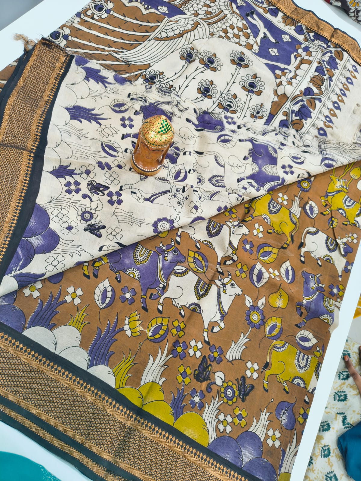 Mangalagiri Kalamkari Sarees with nizam border print