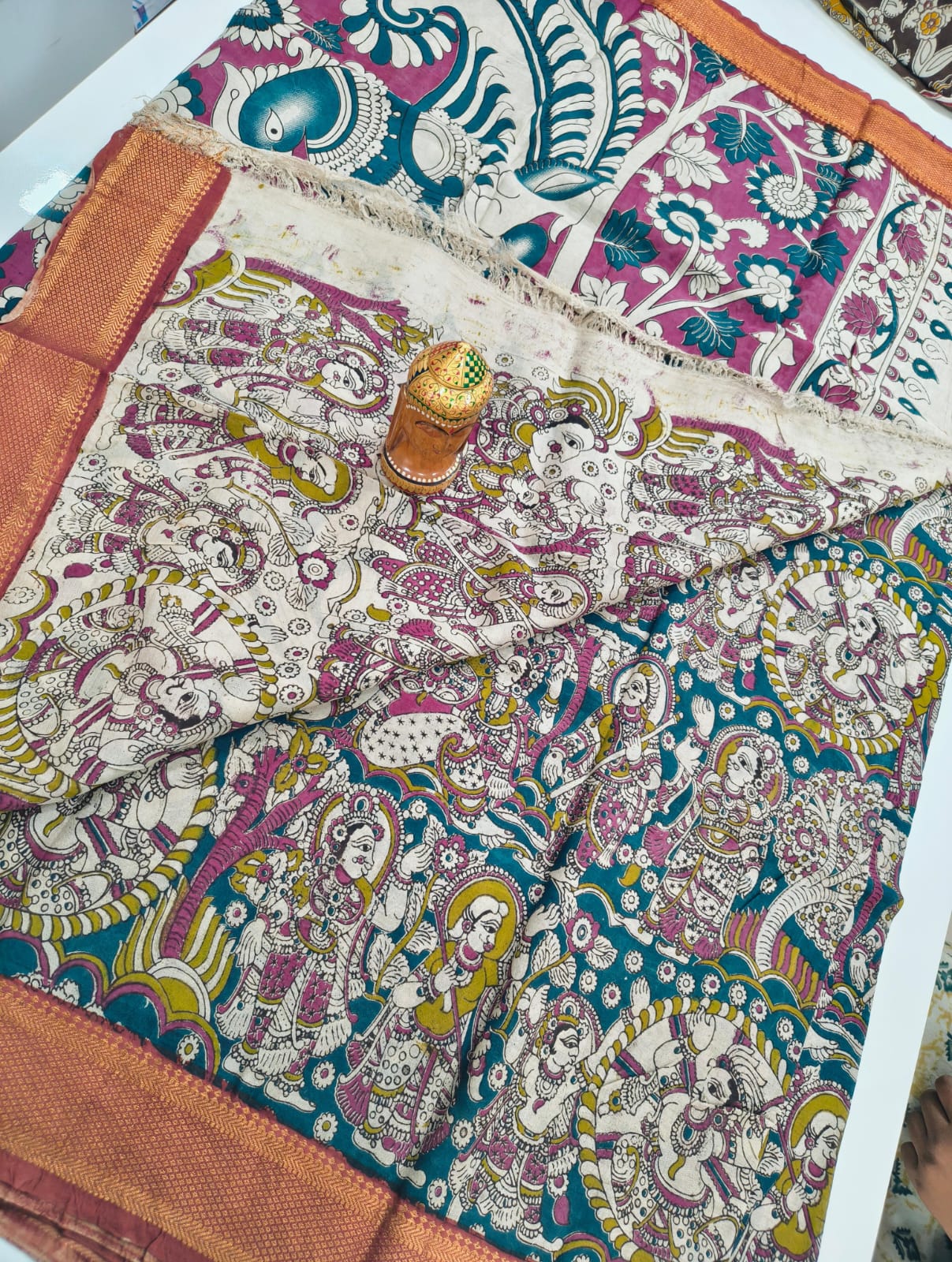 Mangalagiri Kalamkari Sarees with nizam border print