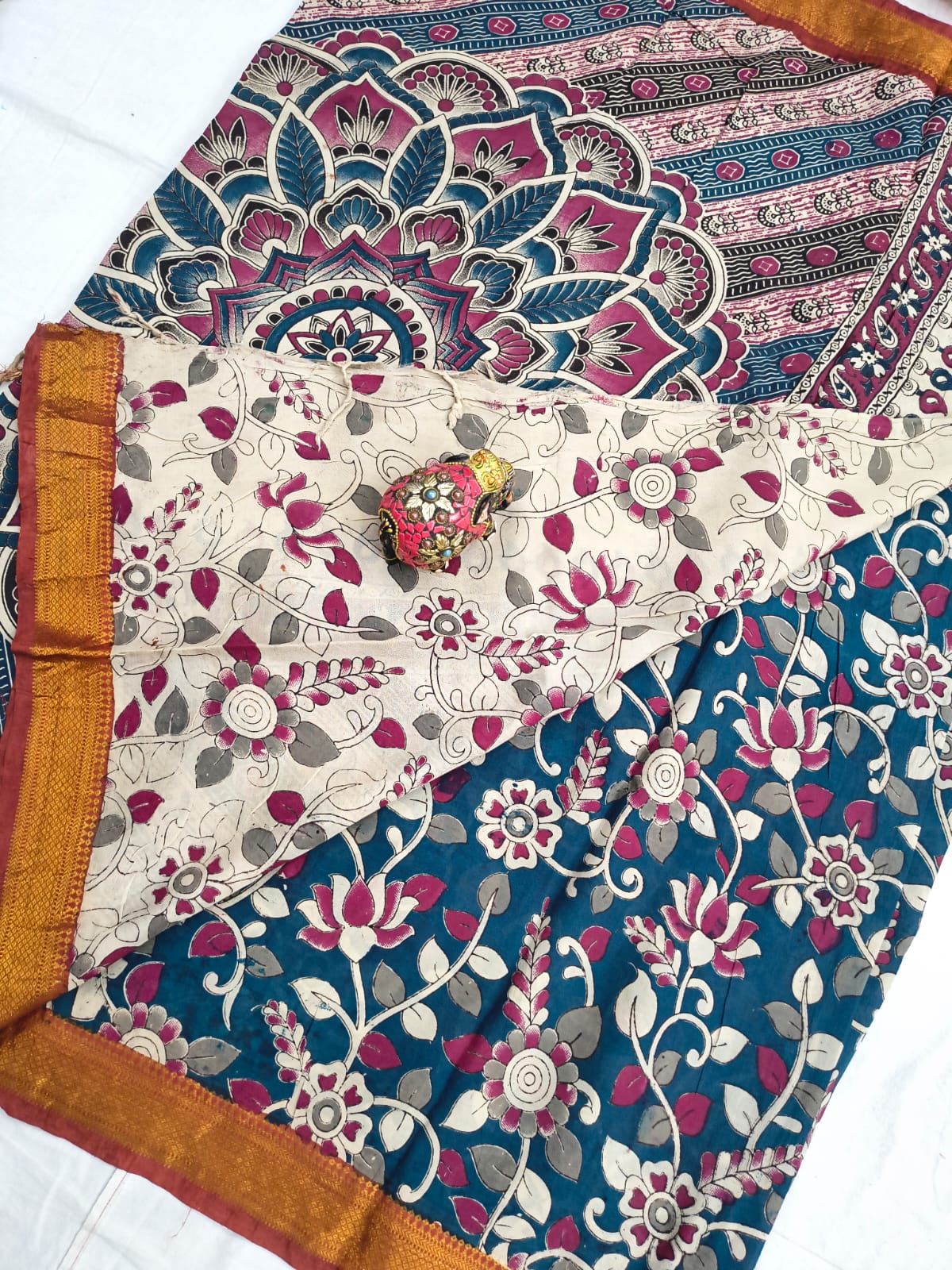 Mangalagiri Kalamkari Sarees with nizam border print