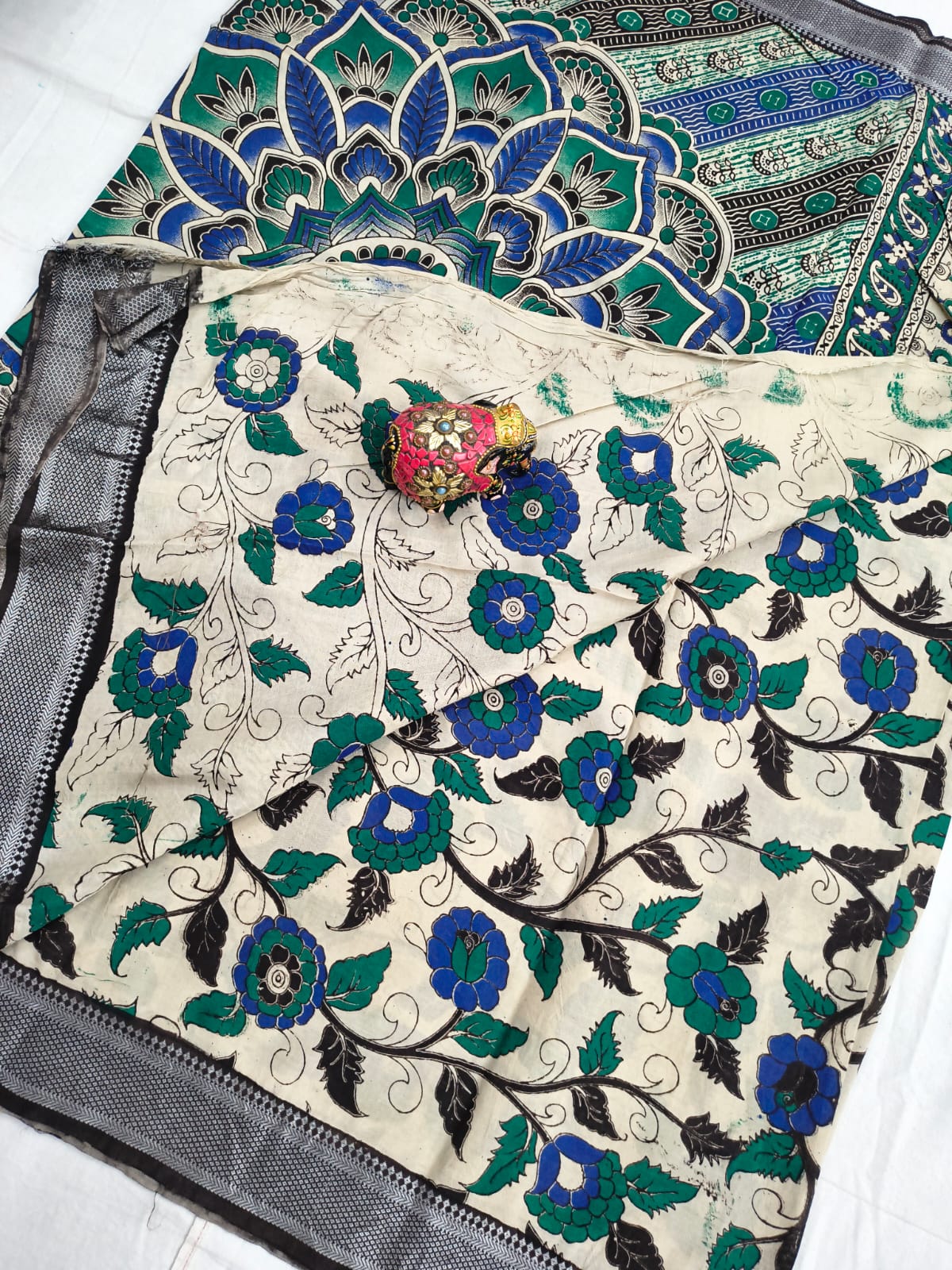 Mangalagiri Kalamkari Sarees with nizam border print