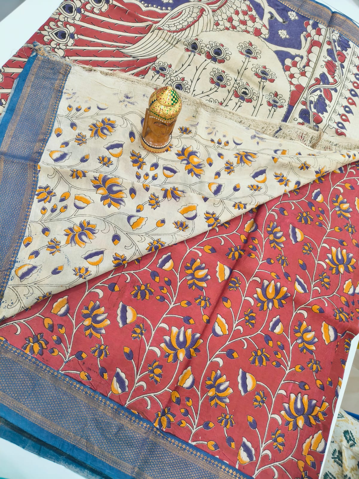Mangalagiri Kalamkari Sarees with nizam border print