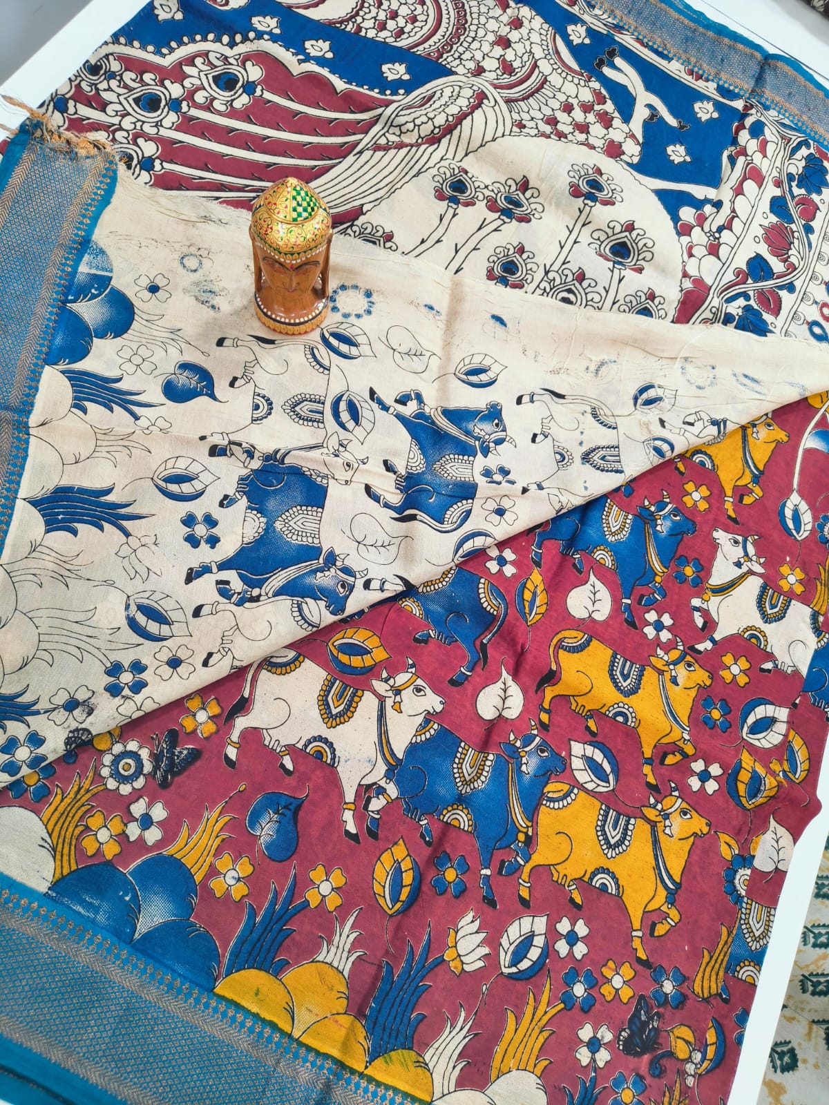 Mangalagiri Kalamkari Sarees with nizam border print