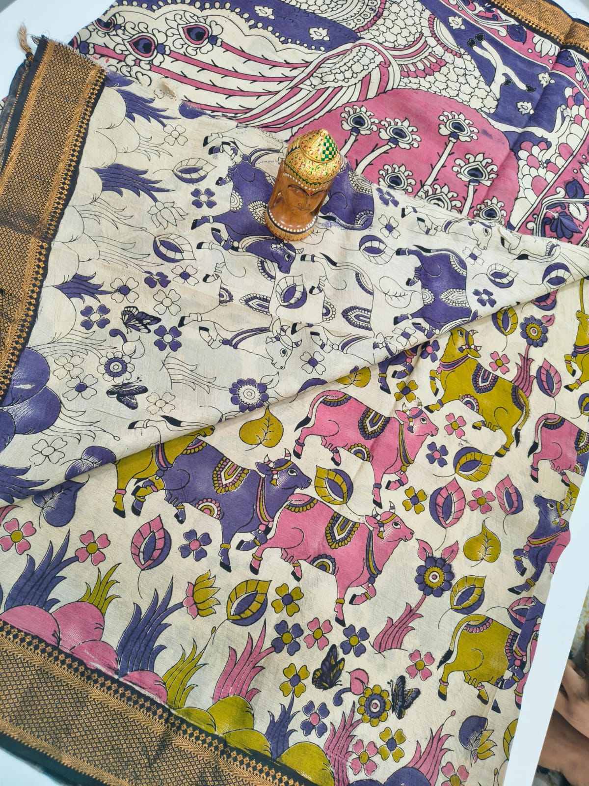 Mangalagiri Kalamkari Sarees with nizam border print