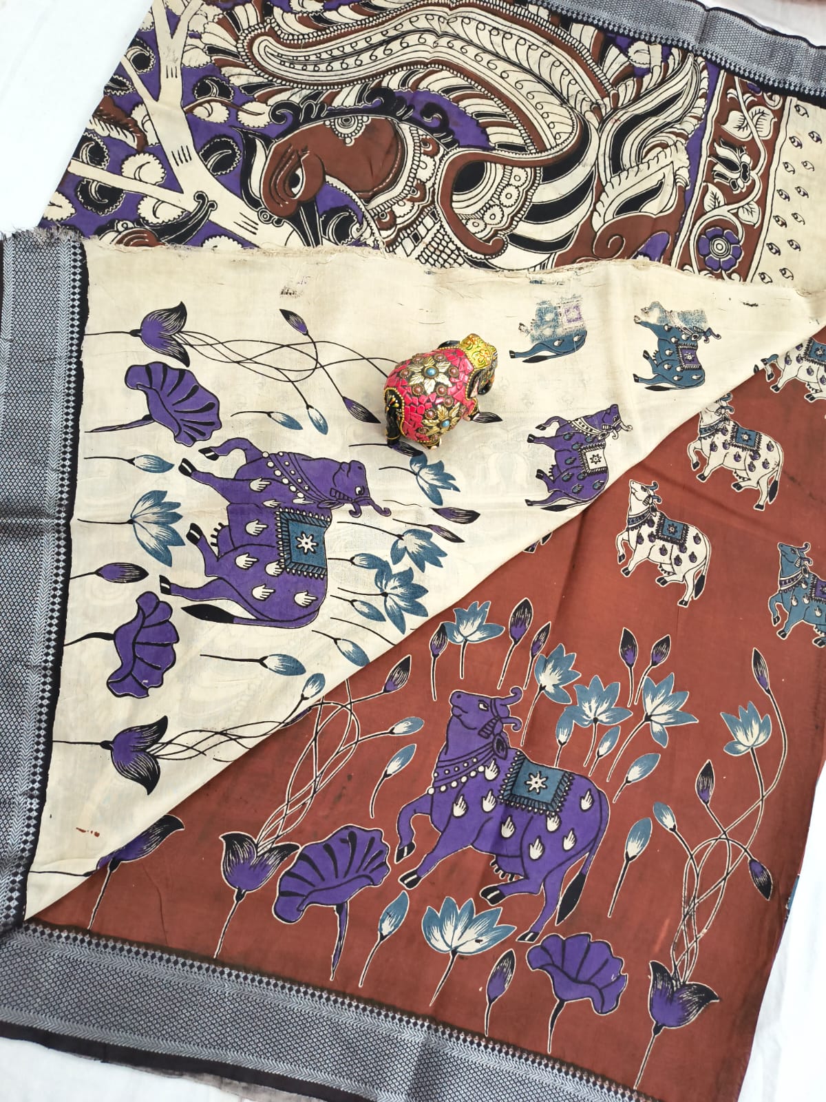 Mangalagiri Kalamkari Sarees with nizam border print
