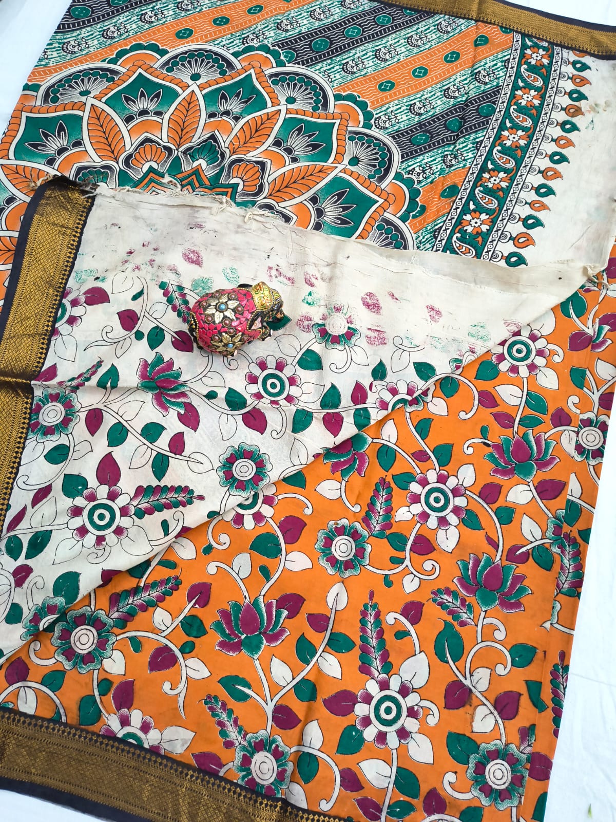 Mangalagiri Kalamkari Sarees with nizam border print
