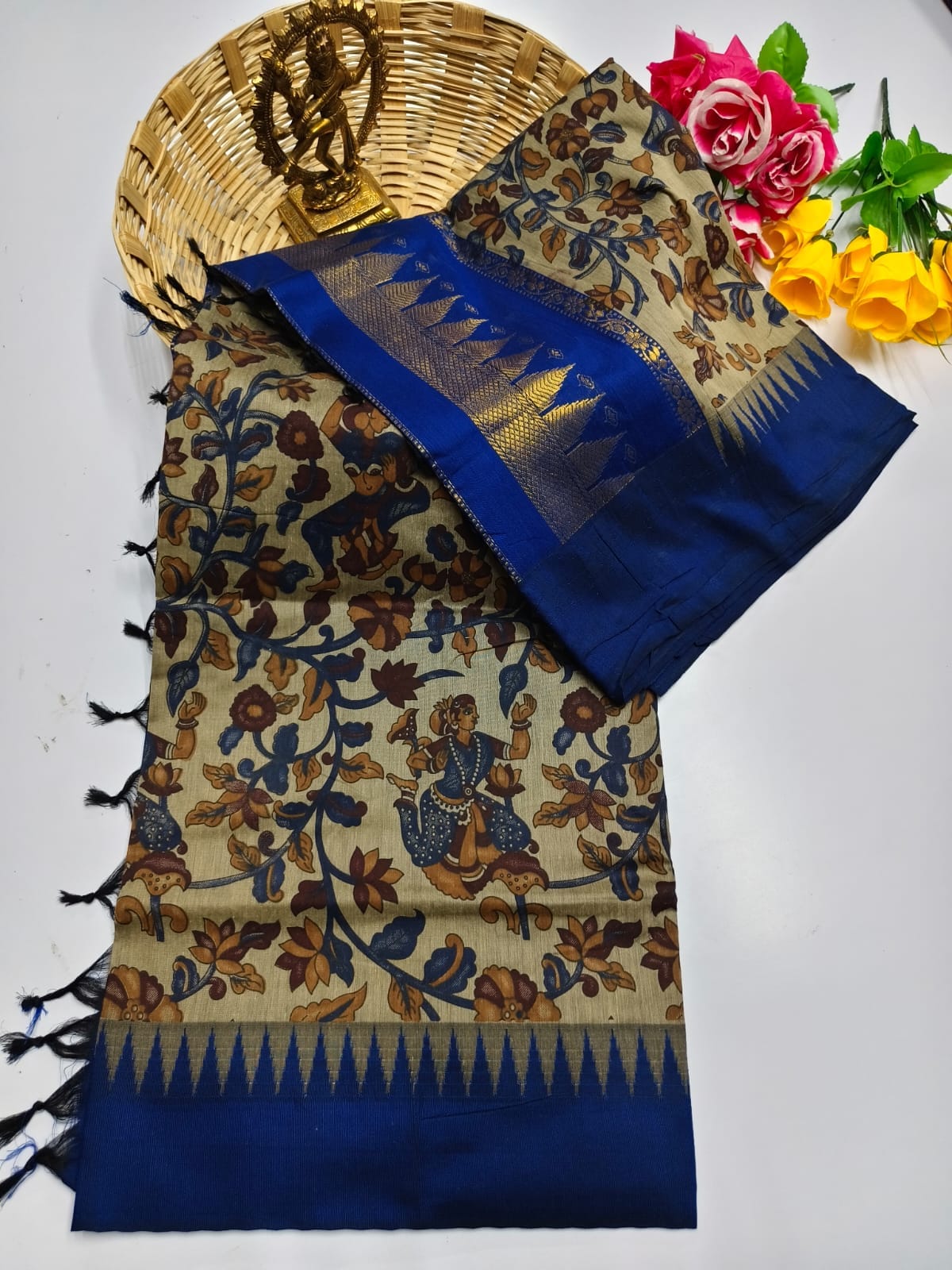 Kalamkari & Art Design Cotton saree