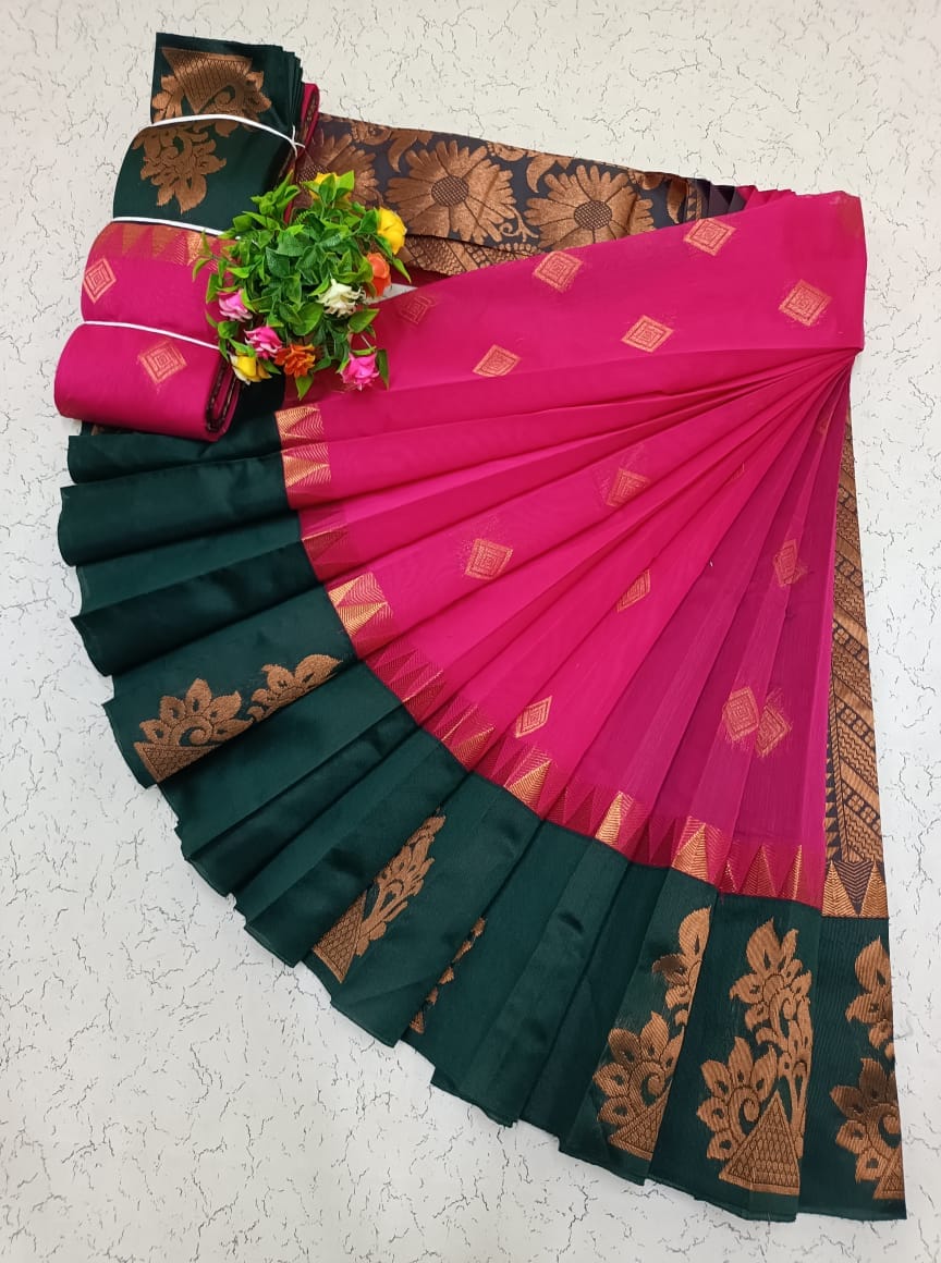 Uppada Kotanji Contrast Border Silk Cotton Sarees