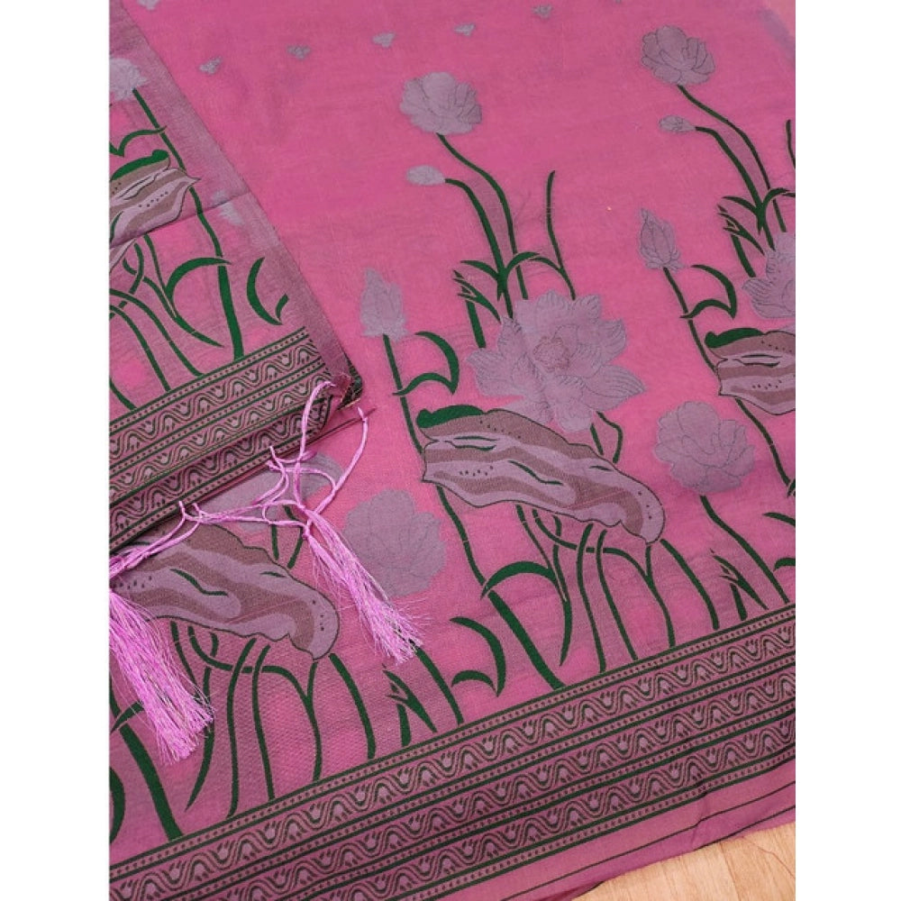 Generic Women's Banarasi Silk Printed Unstitched Salwar Suit Material With Dupatta (Pink, 3Mtrs)