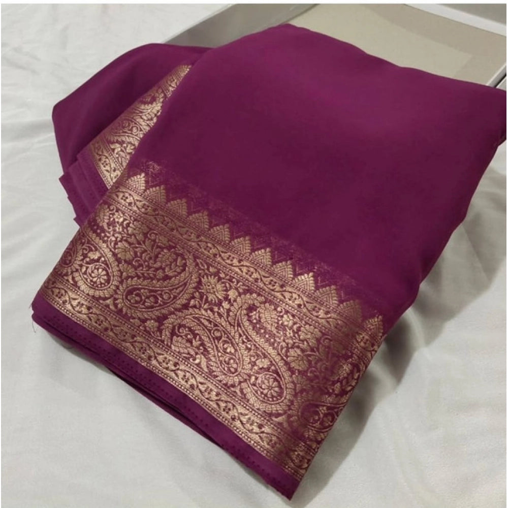 Generic Women's Crepe Chit Pallu Solid Saree With Unstitched Blouse 5.5Mtr (light purple)