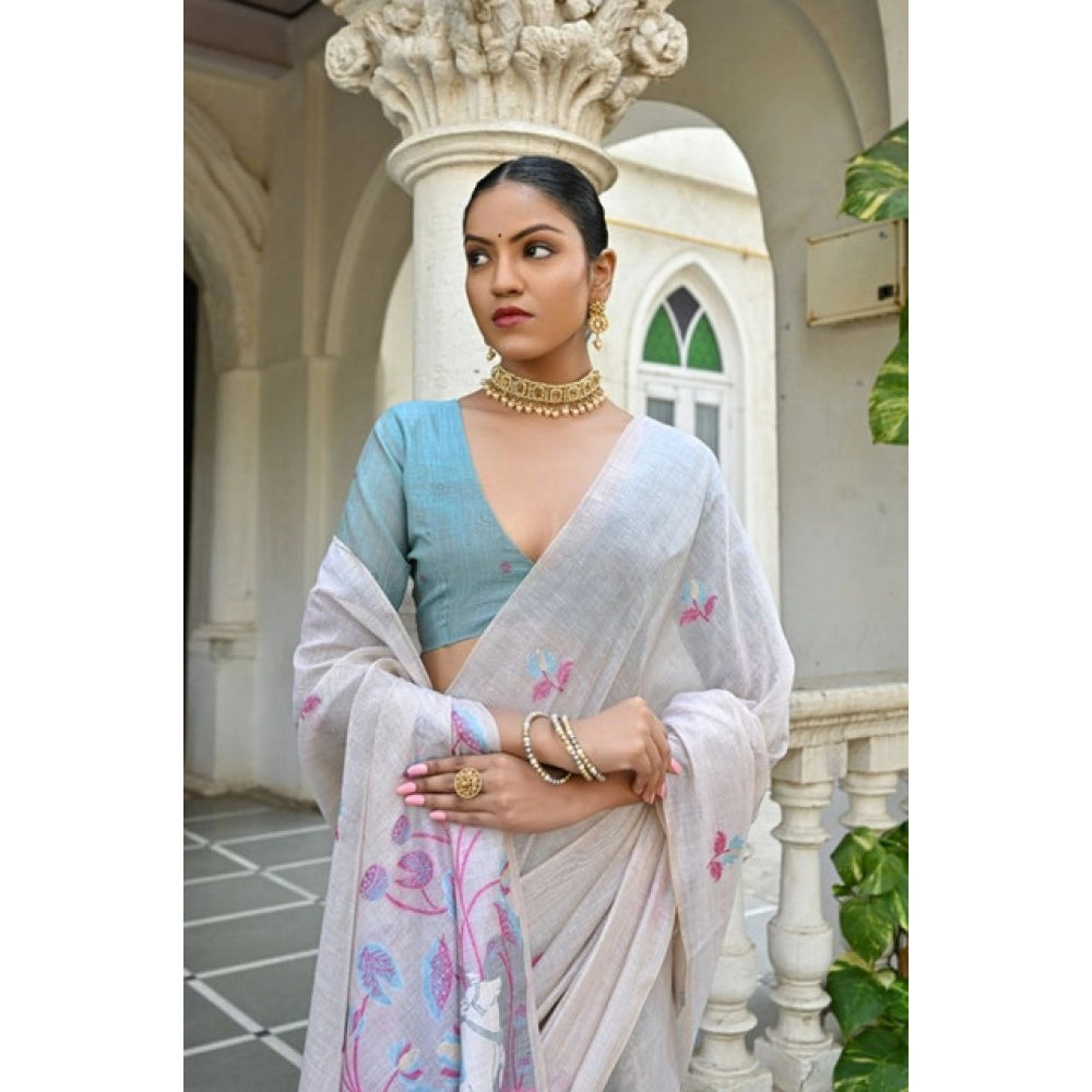 Generic Women's Blended_Cotton Floral Weaving Pattern Saree With Unstitched Blouse 5.5Mtr (Pink)