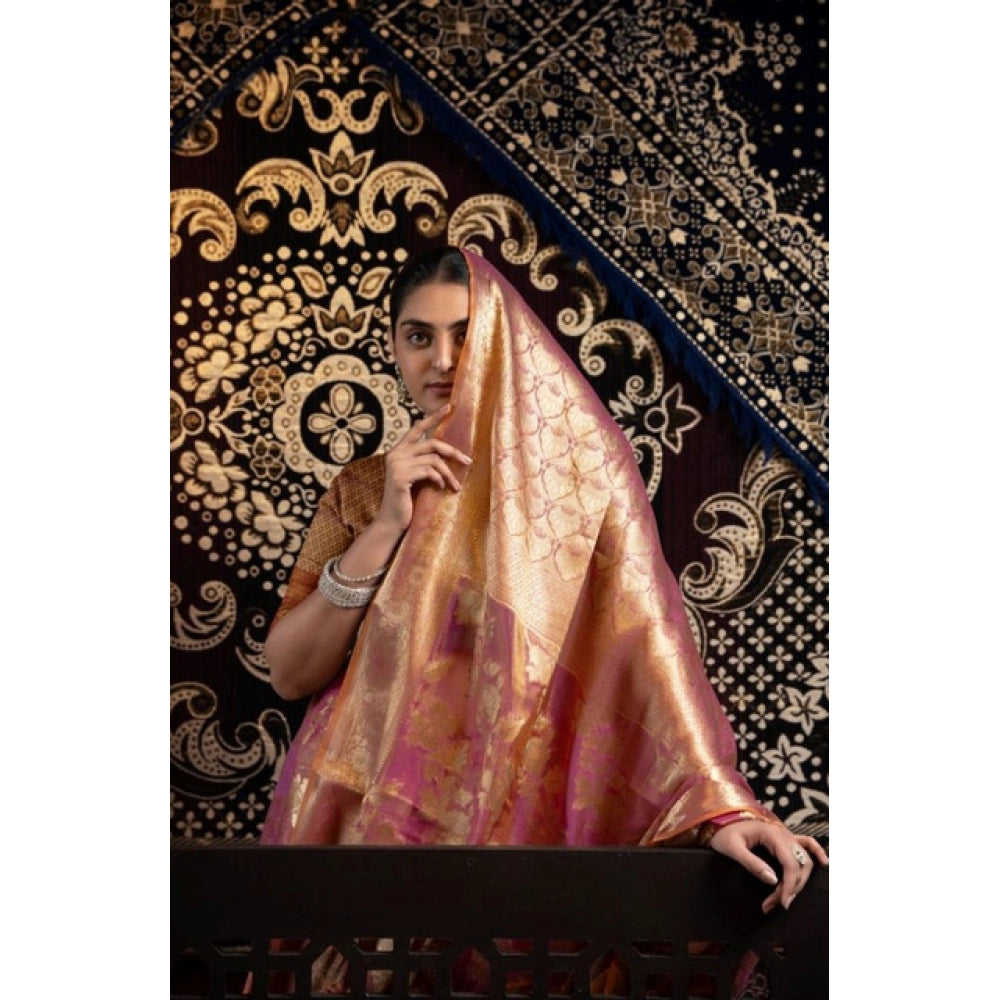 Generic Women's Organza Woven Saree With Unstitched Blouse 5.5Mtr (Purple)