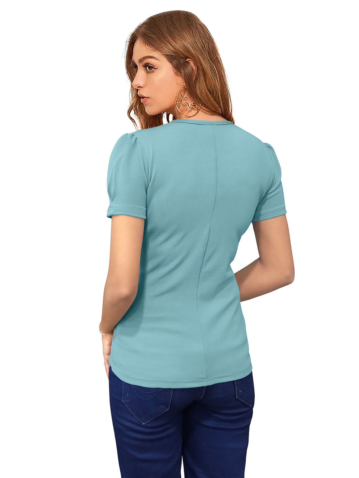 Elegant fitted top featuring subtle puff sleeves