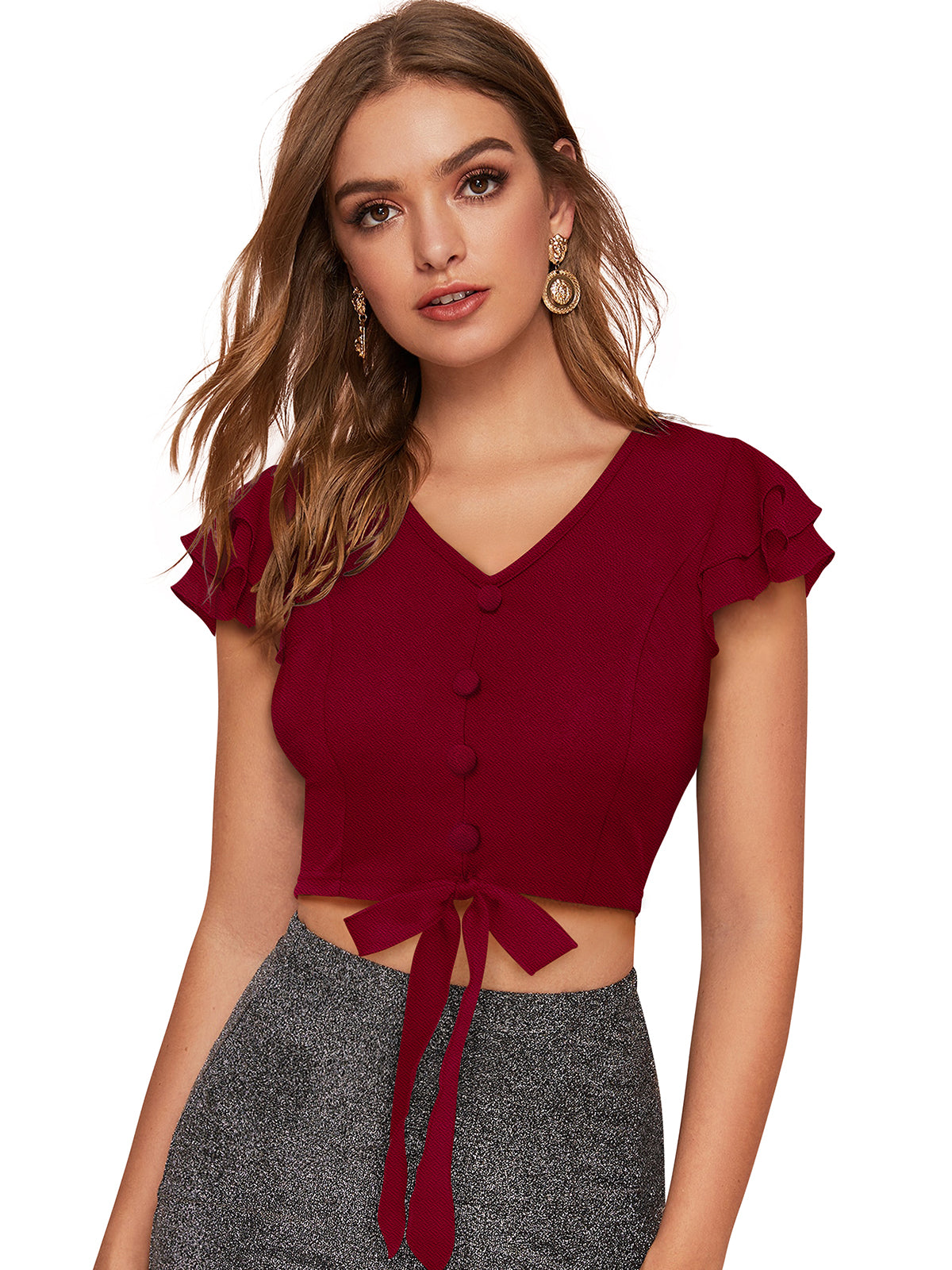 Wester Wear Polyester/ Knitting Tops - Maroon Solid