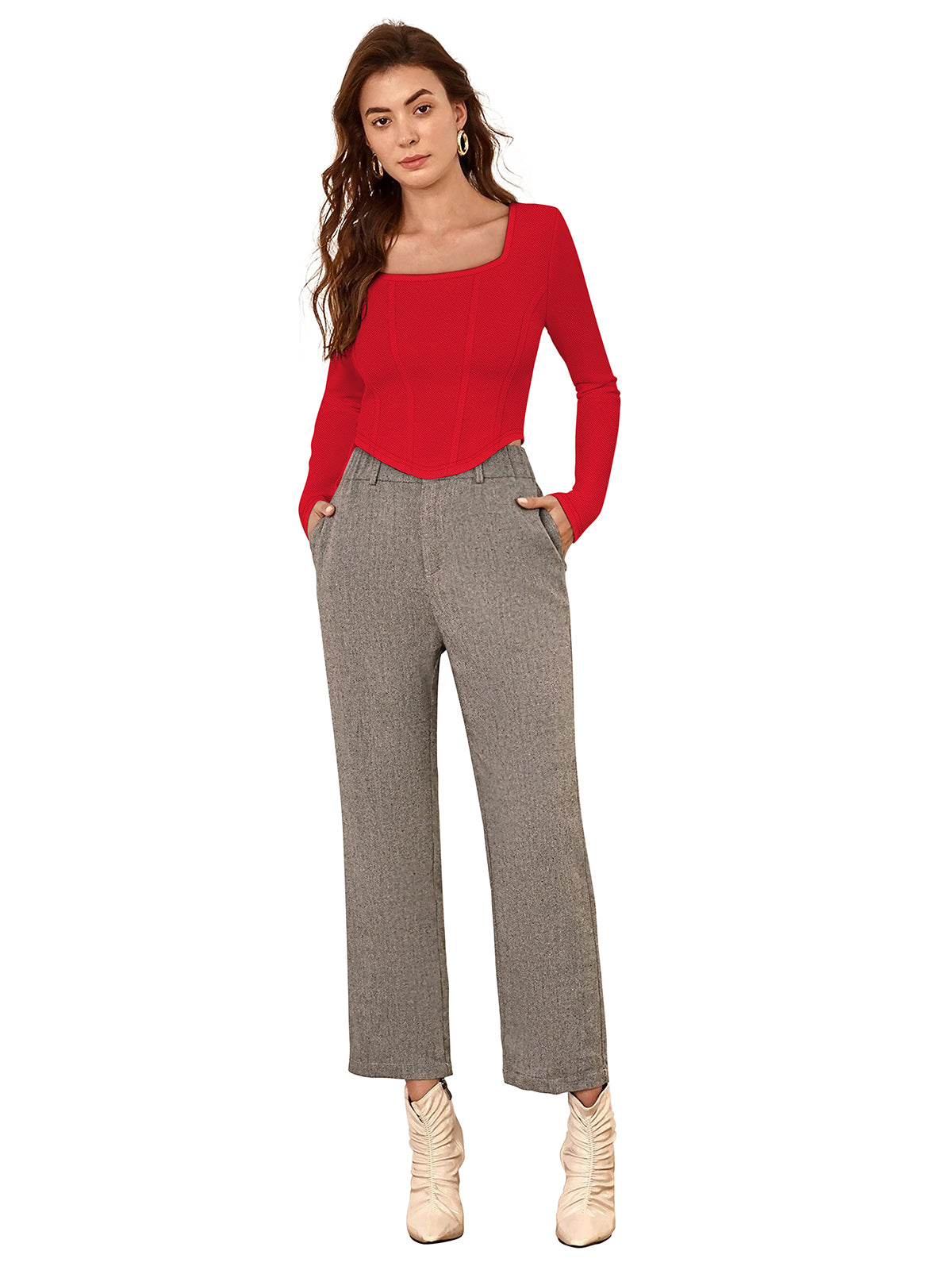 Wester Wear Polyester/ Knitting Tops - Red Solid