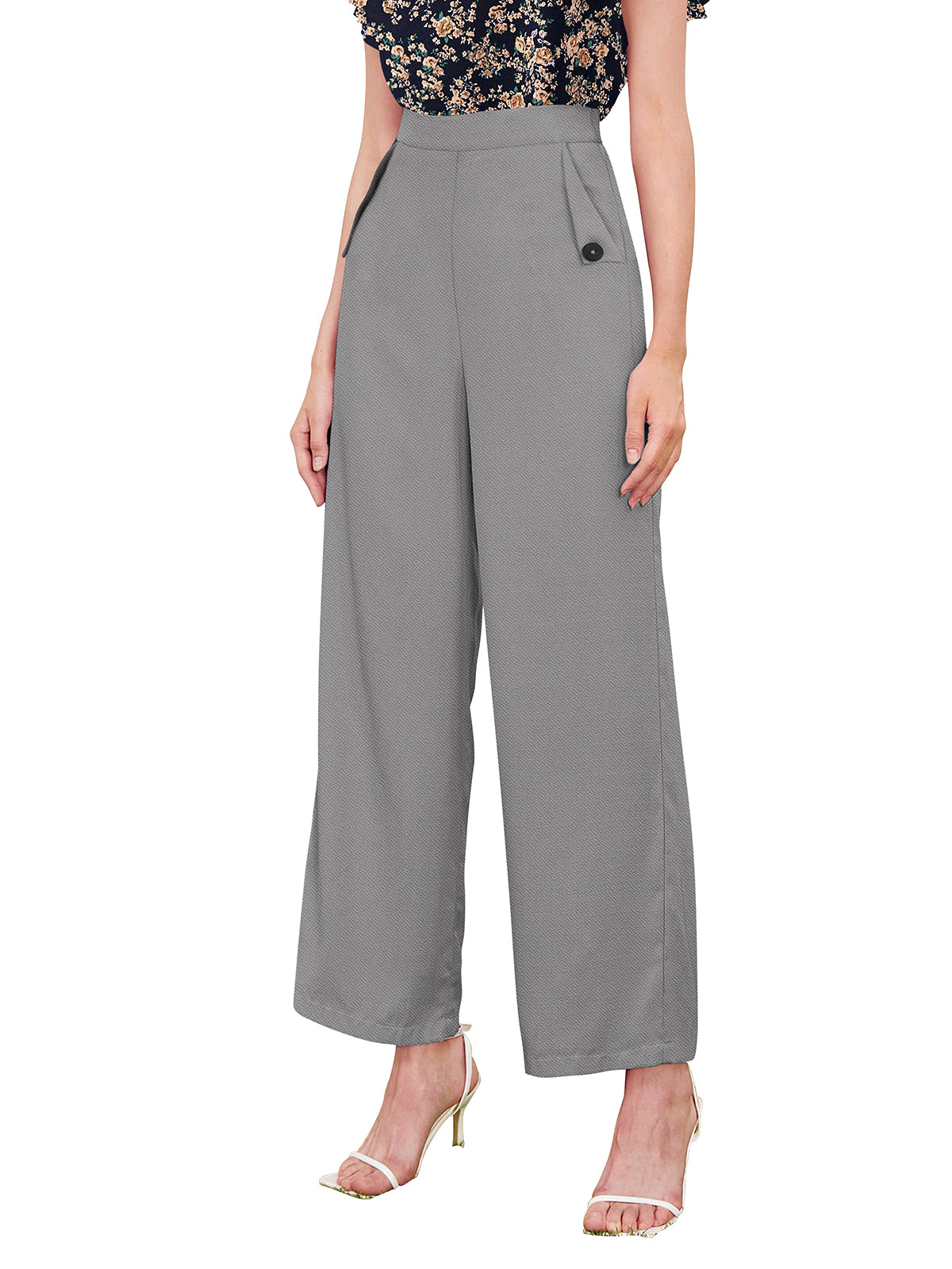 Wester Wear Polyester/ Knitting Pants - Gray Button Solid