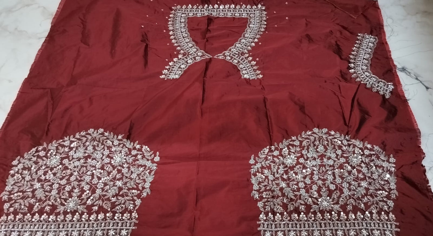 Silver Maroon Maggam work blouses