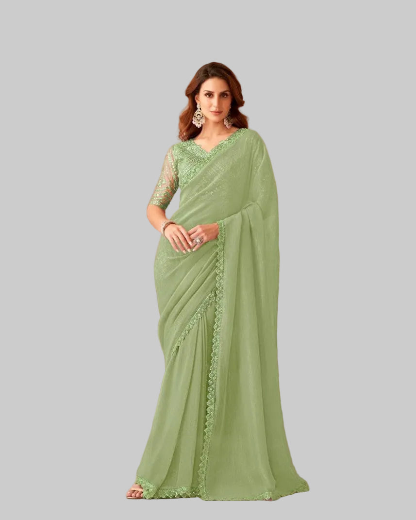 Plain Georgette Saree With Cut Work Border