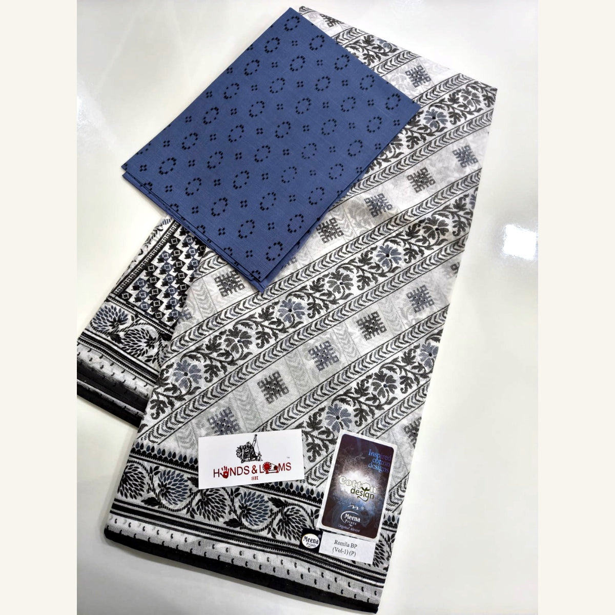 cotton sarees daily wear - Black & White Navy Border