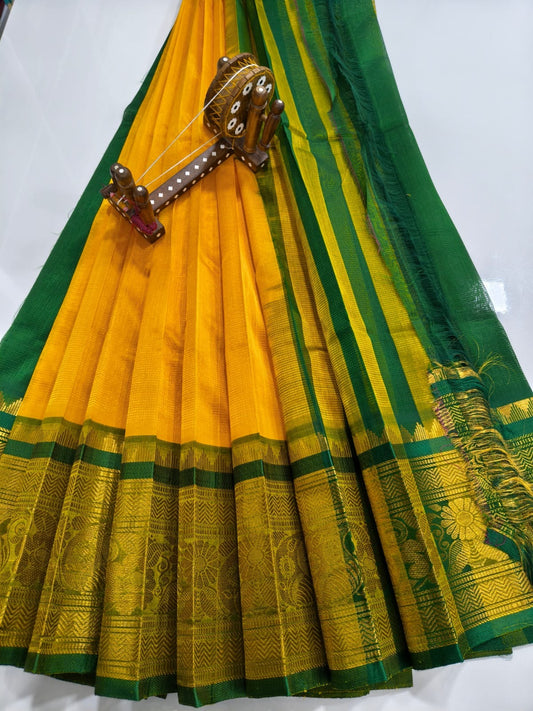 Mangalagiri pattu saree Kanchi border Mango Yellow & Green