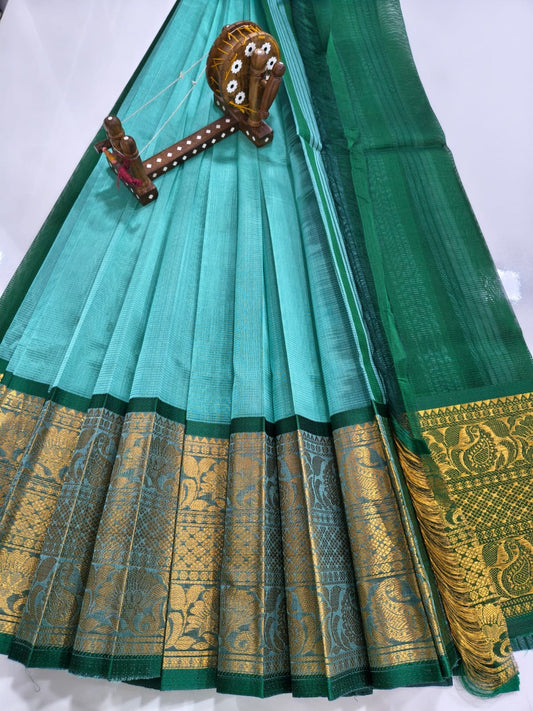 Mangalagiri pattu saree Kanchi border Sea Green & Bottle Green