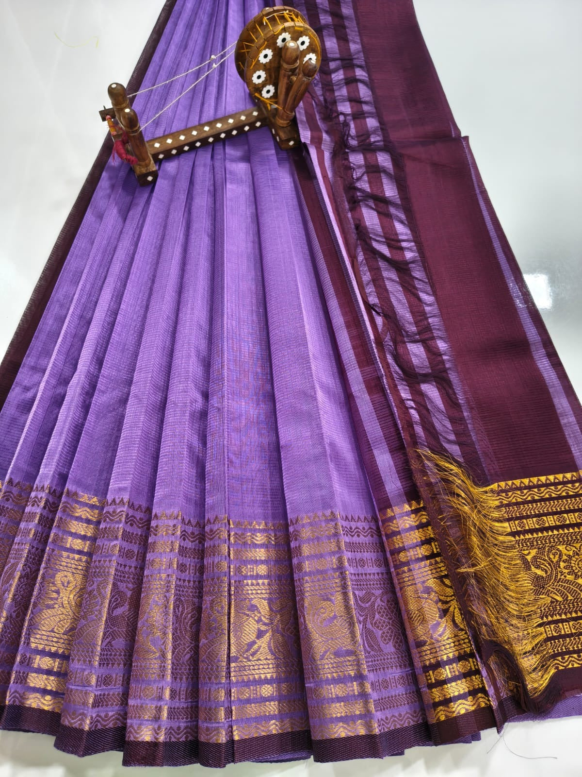 Mangalagiri pattu saree Kanchi border Lavender & Wine