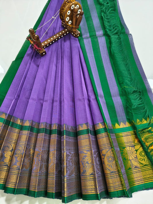 Mangalagiri pattu saree Kanchi border Violet & Green