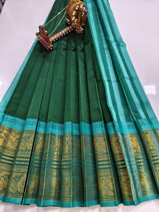 Mangalagiri pattu saree Kanchi border Bottle Green & Aqua