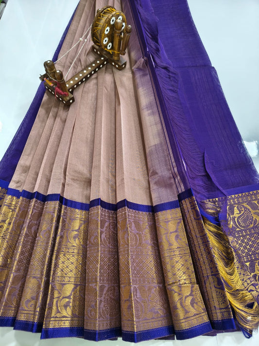 Mangalagiri pattu saree Kanchi border Onion Pink & Royal Blue