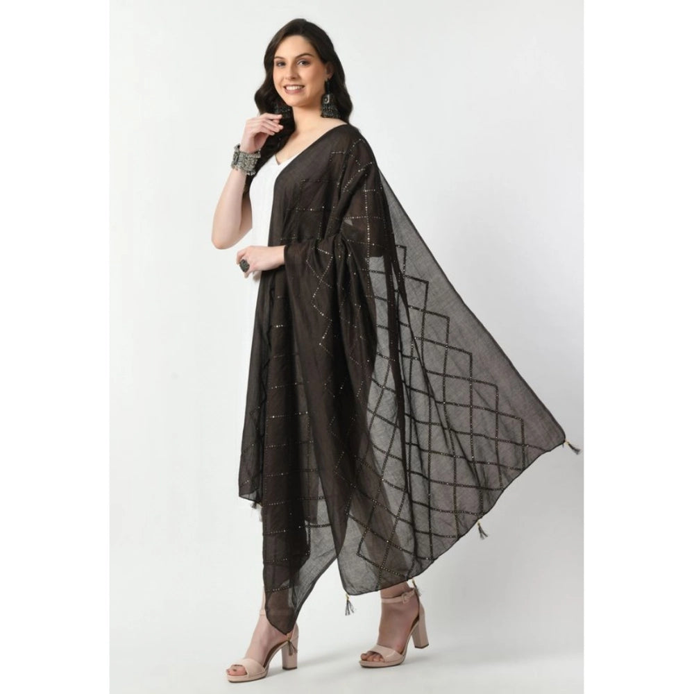 Generic Women's Chanderi Self Design Dupatta (Dark Browm, Length: Free Size)