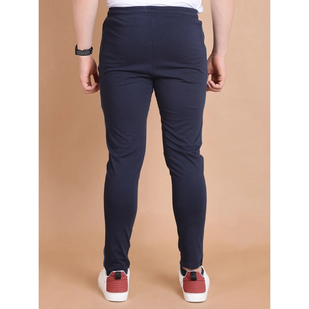 Generic Men's Casual Cotton Striped Full Length Track Pant (Navy)