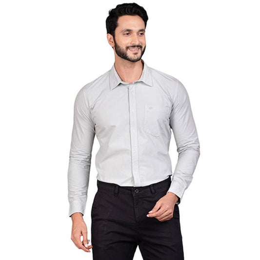 Generic Men's Casual Cotton Full Sleeve Solid Shirt (Grey)
