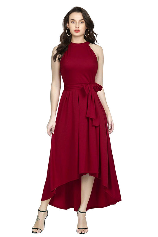 Western Wear Dress Polyster Maroon Solid Deltin S27 Maroon