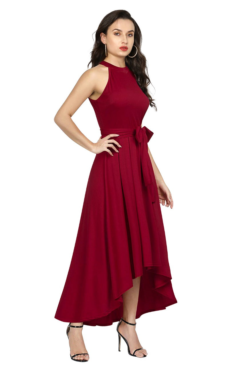 Western Wear Dress Polyster Maroon Solid Deltin S27 Maroon