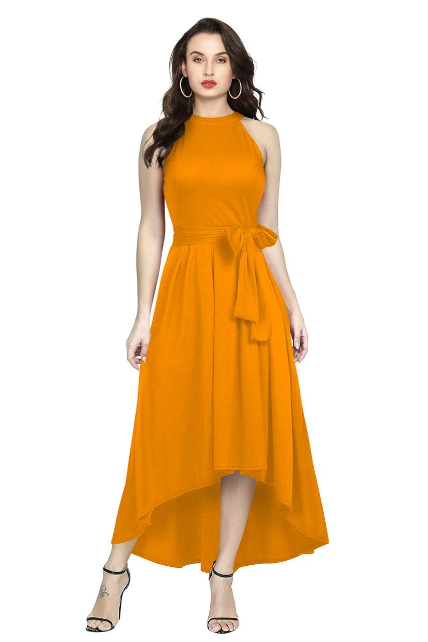 Western Wear Dress Polyster Yellow Solid Deltin S26 Yellow