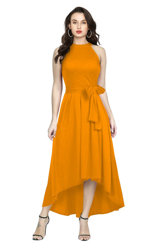 Western Wear Dress Polyster Yellow Solid Deltin S26 Yellow