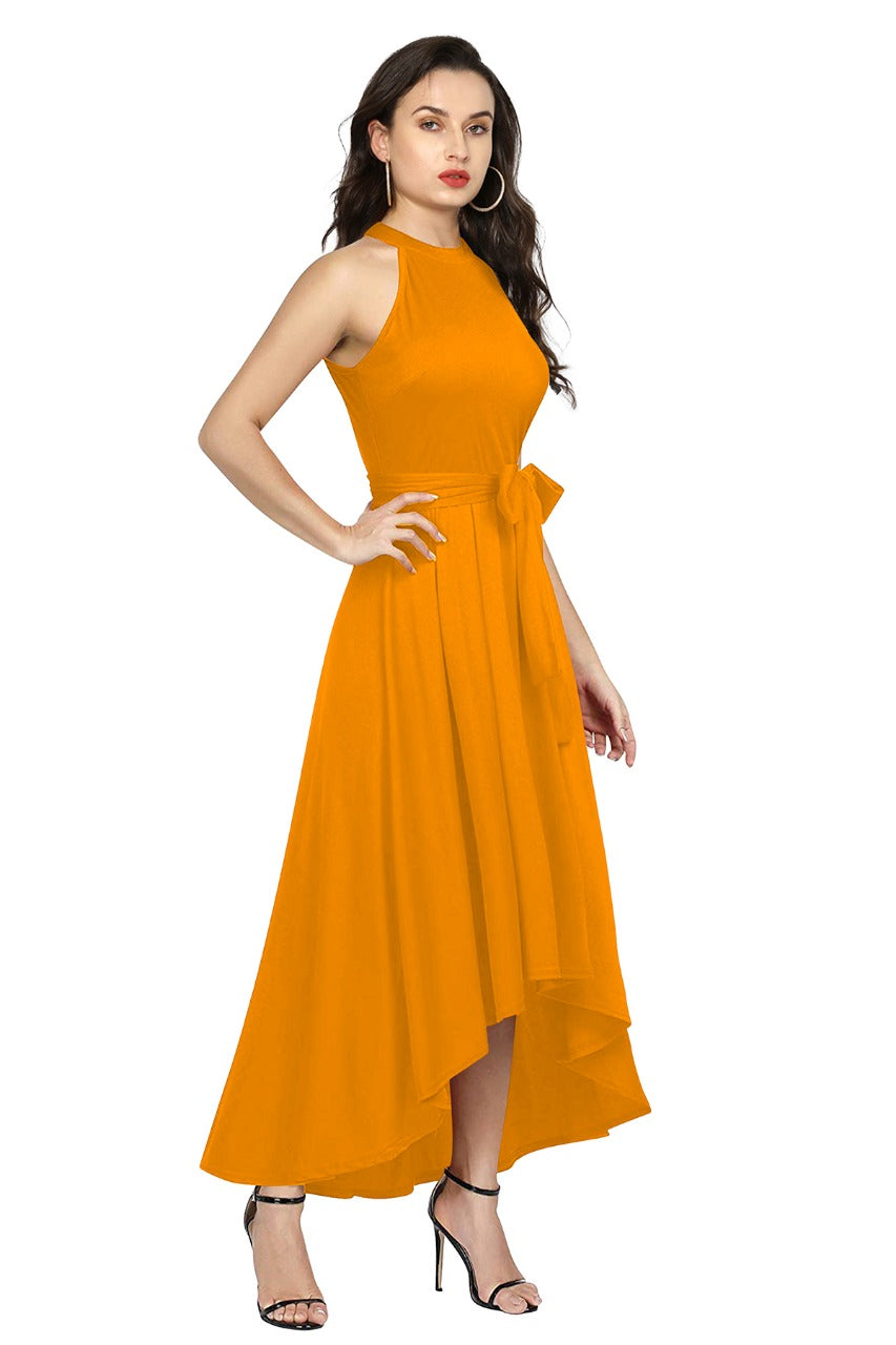 Western Wear Dress Polyster Yellow Solid Deltin S26 Yellow