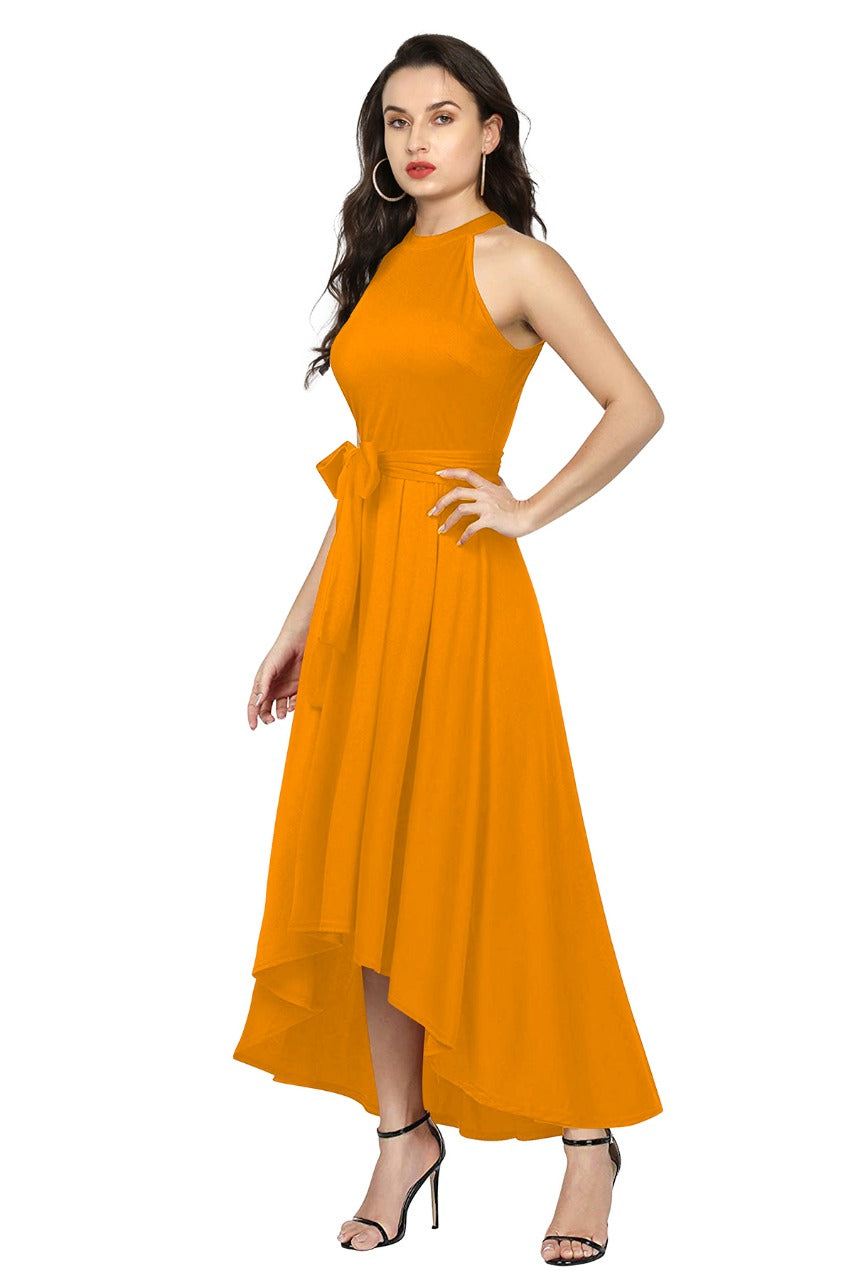 Western Wear Dress Polyster Yellow Solid Deltin S26 Yellow