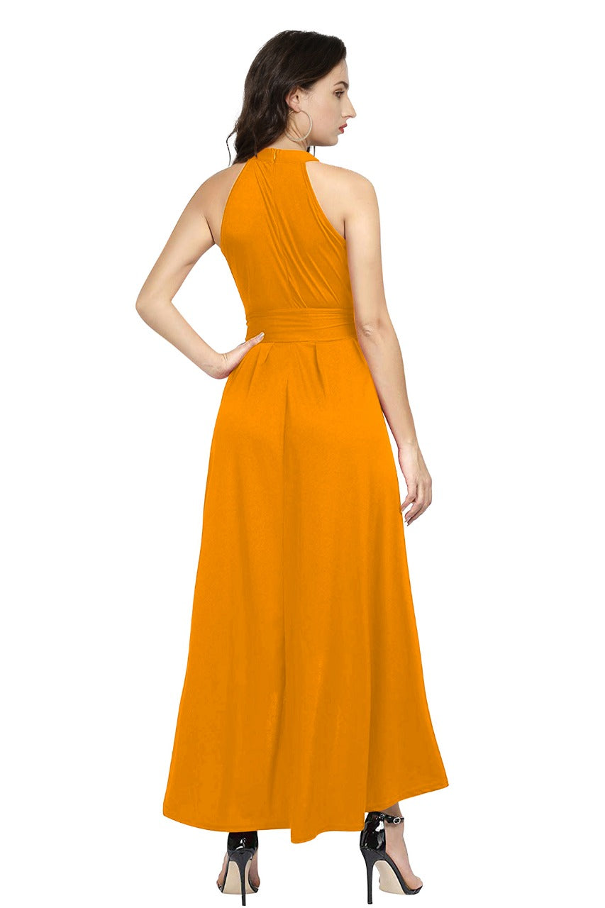 Western Wear Dress Polyster Yellow Solid Deltin S26 Yellow