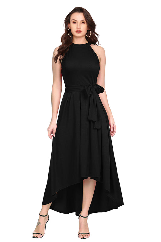 Western Wear Dress Polyster Black Solid Deltin S21 Black