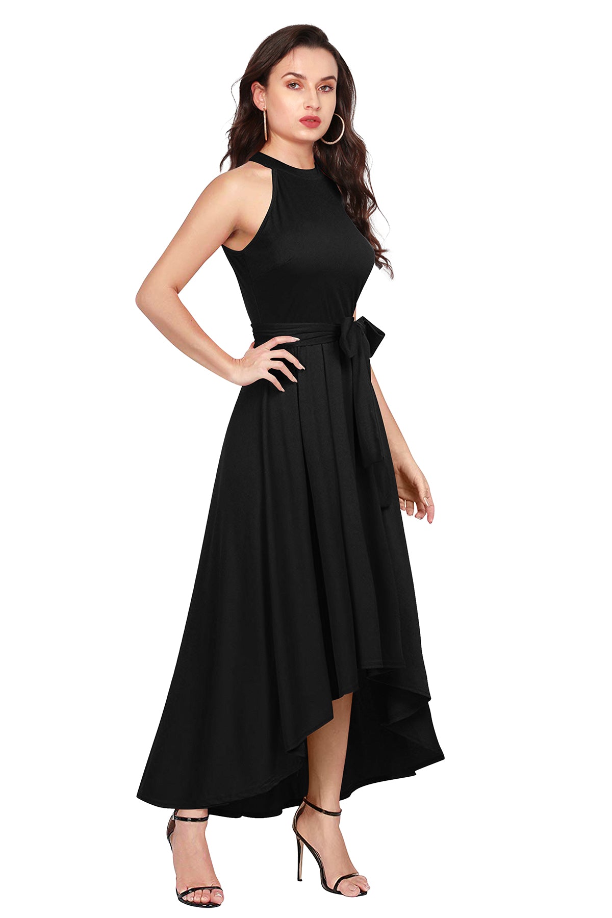 Western Wear Dress Polyster Black Solid Deltin S21 Black