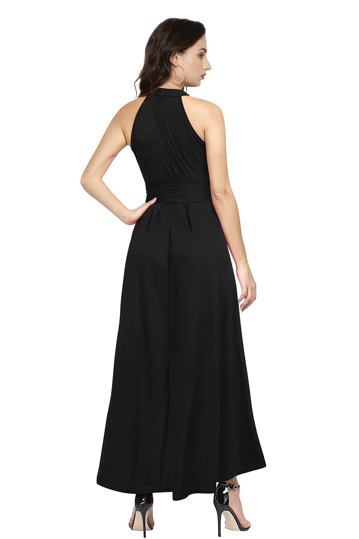 Western Wear Dress Polyster Black Solid Deltin S21 Black