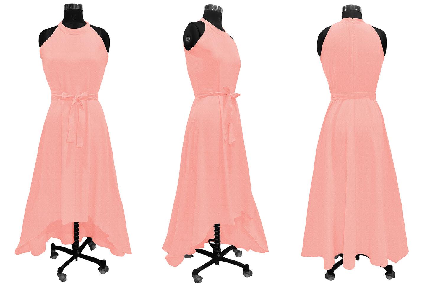 Western Wear Dress Polyster Peach Solid Deltin S26 Peach