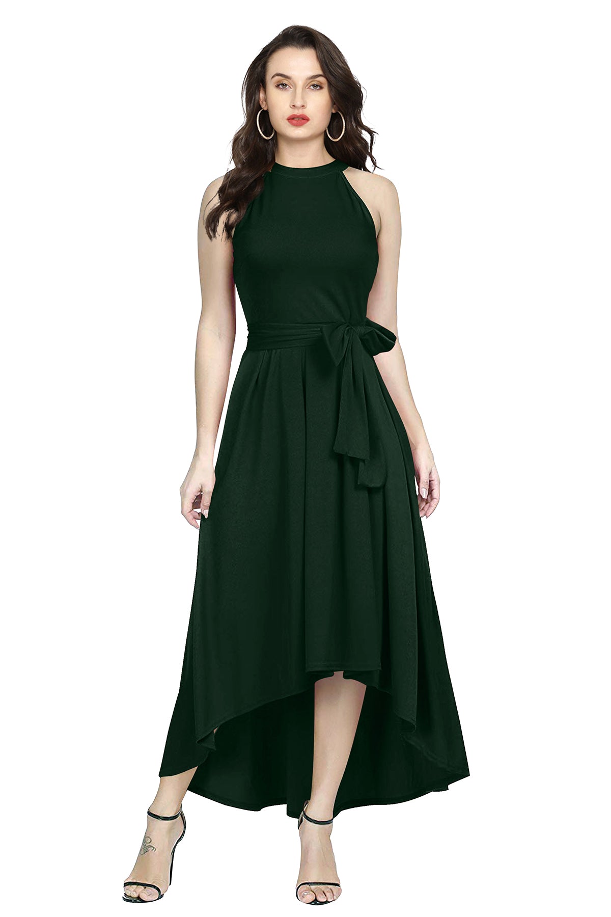 Western Wear Dress Polyster Green Solid Deltin S29 Green