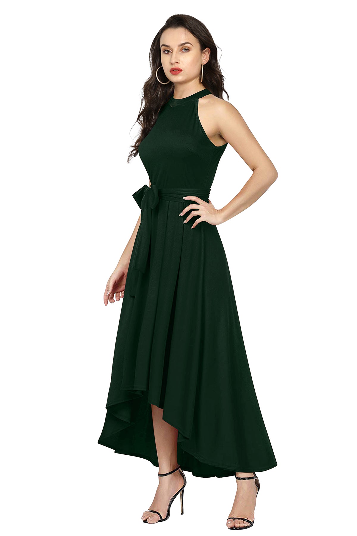 Western Wear Dress Polyster Green Solid Deltin S29 Green