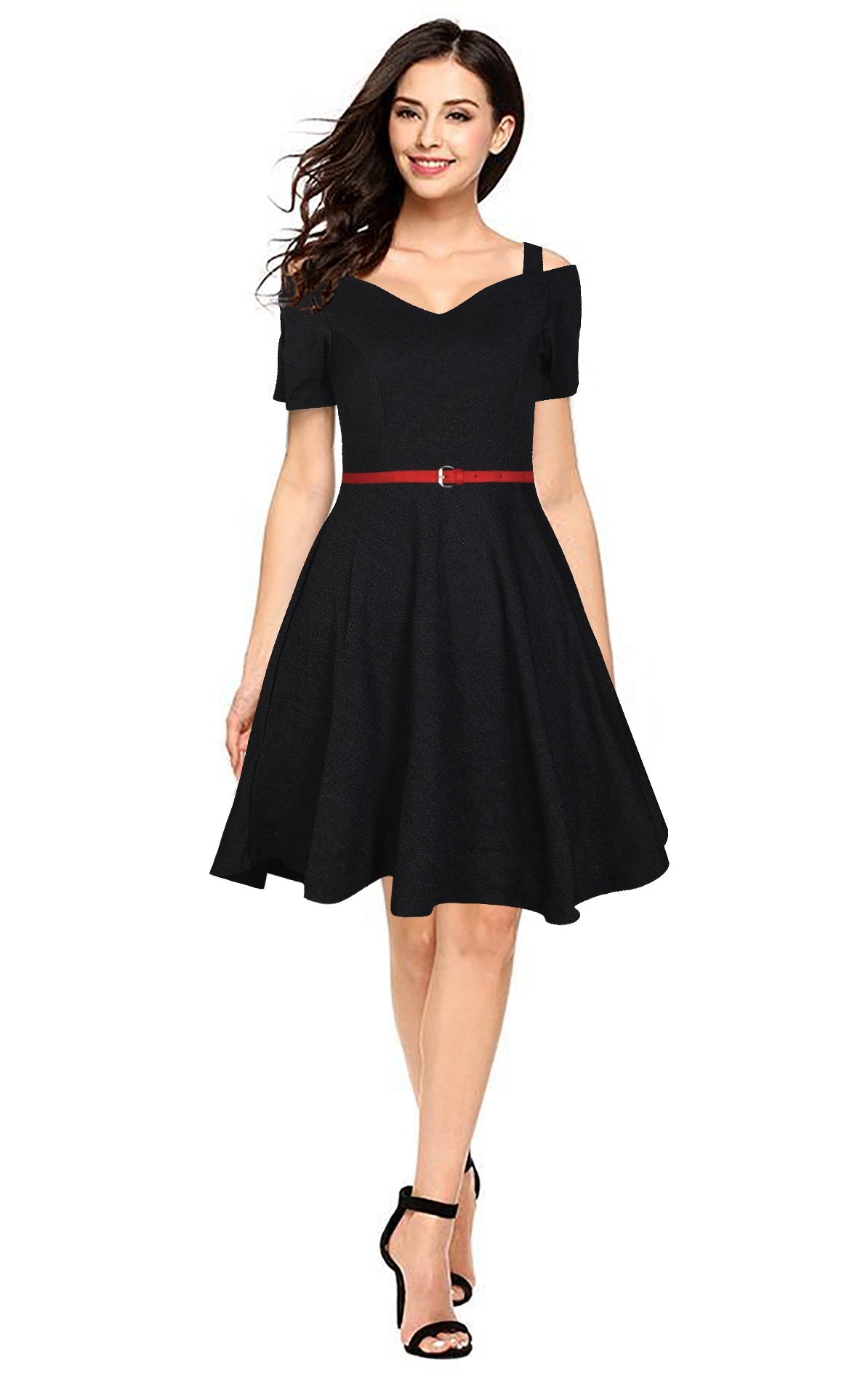 Western Wear Dress Polyster Black Solid Np D 61 Black