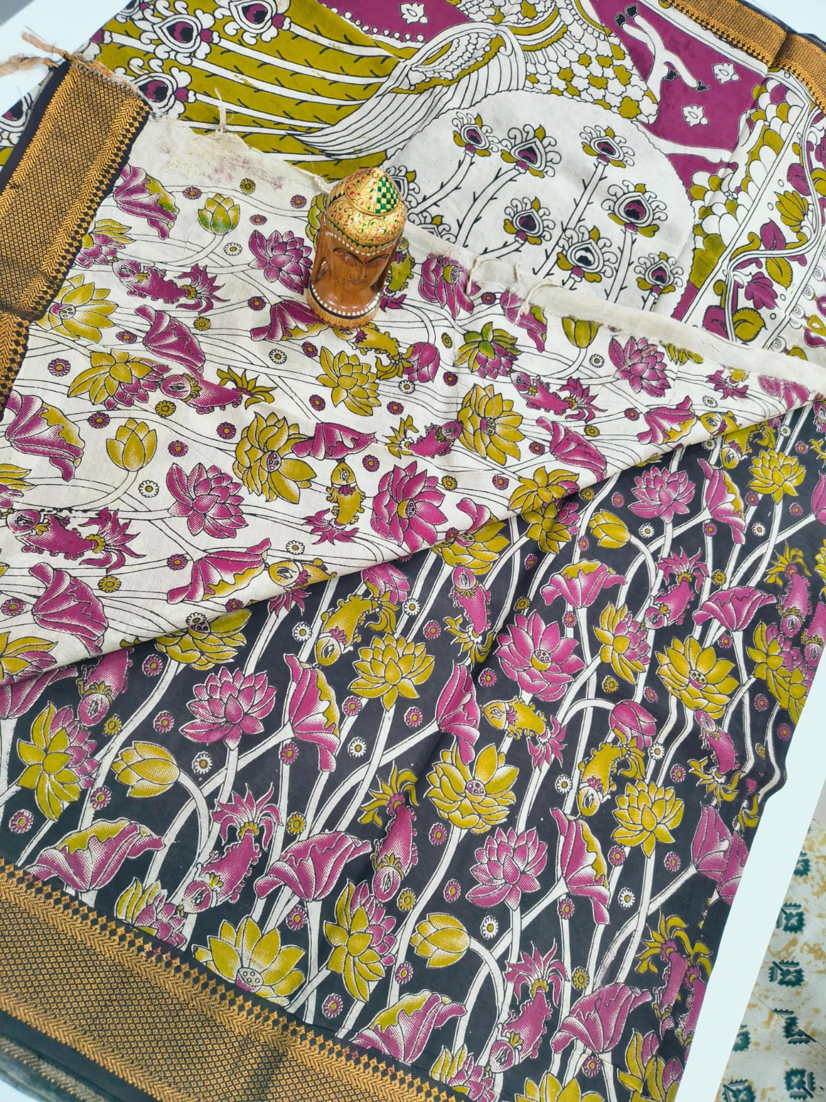 Mangalagiri Kalamkari Sarees with nizam border print