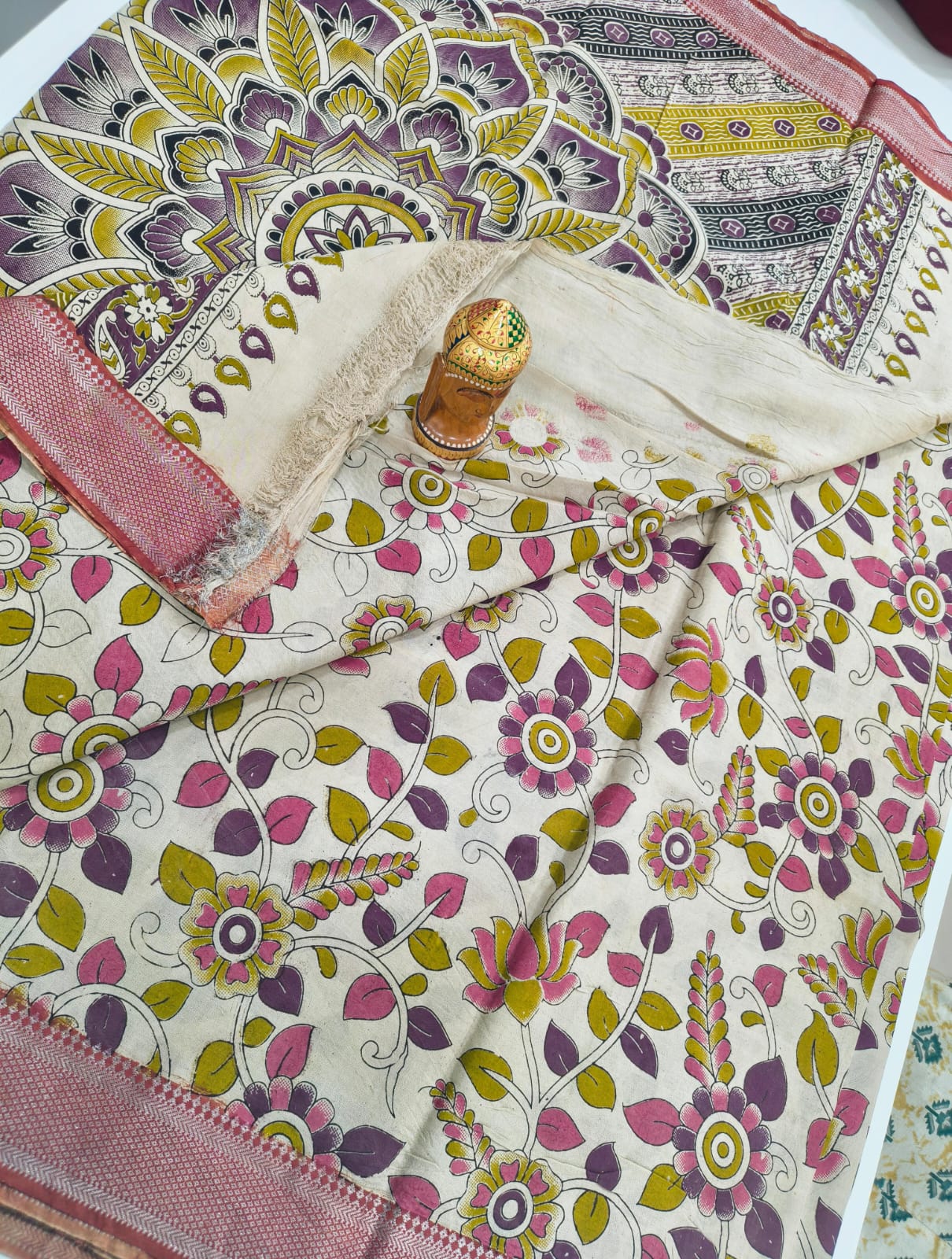 Mangalagiri Kalamkari Sarees with nizam border print